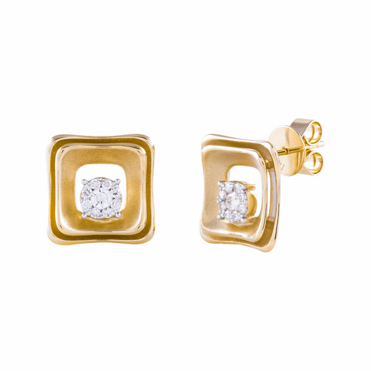 Squared 14K Gold Diamond Earrings