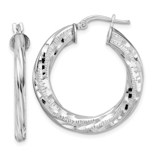 Sterling Silver Rhodium-plated Twisted Tube Hoop Earrings