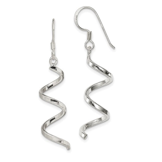 Sterling Silver Polished Fancy Twisted Spiral Dangle Earrings