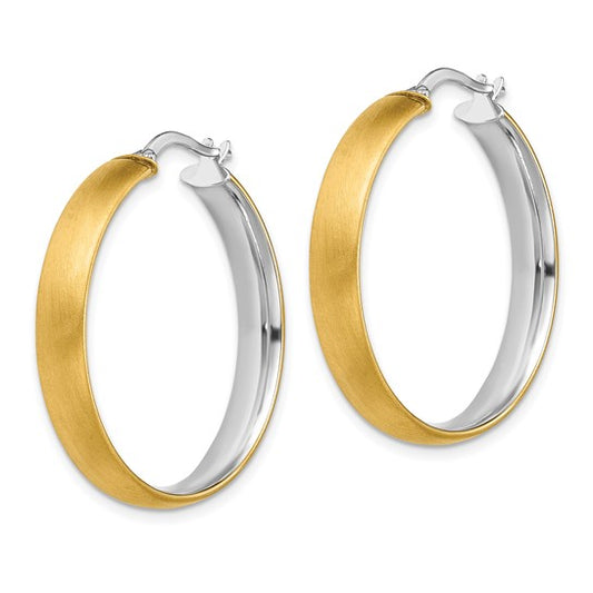 14K with White Rhodium Polished and Satin Hoops